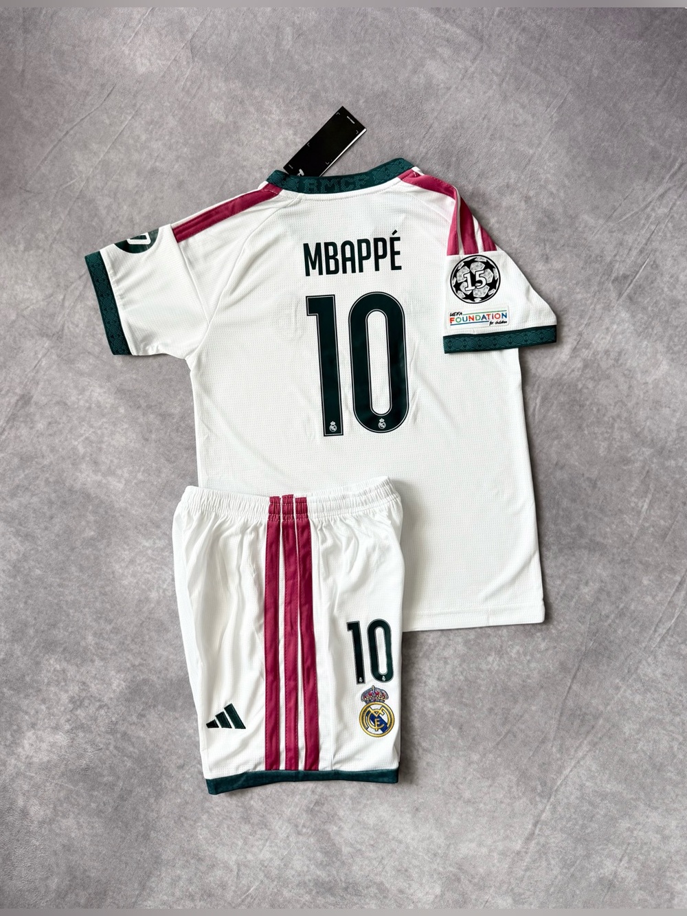 Real Madrid Home Kids Soccer Jersey and Shorts - White with Mbappé 10
